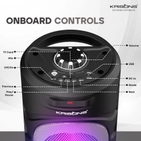 Krisons 4" SilverStar Double Woofer 40W Multi-Media Bluetooth Party Speaker with Wired Mic for Karaoke,Digital Display, RGB Lights, USB, SD Card and FM Radio