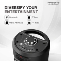 Krisons 4" SilverStar Double Woofer 40W Multi-Media Bluetooth Party Speaker with Wired Mic for Karaoke,Digital Display, RGB Lights, USB, SD Card and FM Radio