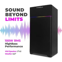 Krisons KRISONS Newly Launched Rocker Powerful 120W RMS Home Theater Bluetooth Party Box Speaker with High Power Bass, Wireless Mic with Karaoke & Mic Priority, HDMI (ARC), AUX, USB and Dynamic LED Lights 