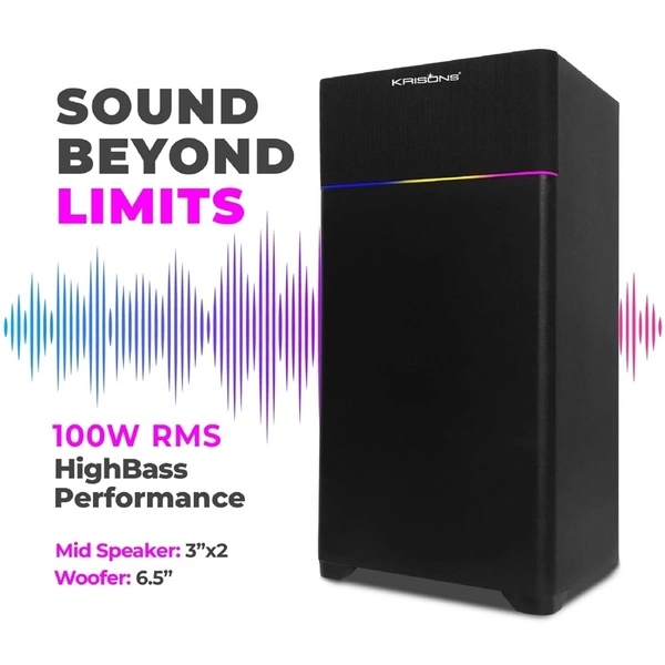 Krisons KRISONS Newly Launched Rocker Powerful 120W RMS Home Theater Bluetooth Party Box Speaker with High Power Bass, Wireless Mic with Karaoke & Mic Priority, HDMI (ARC), AUX, USB and Dynamic LED Lights 