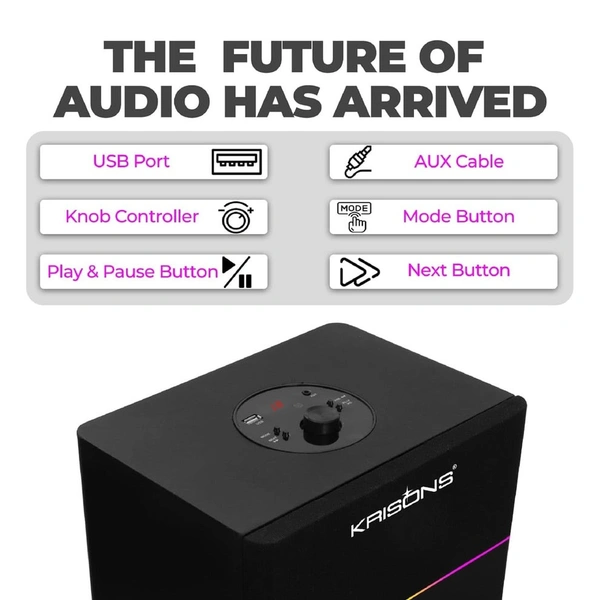 Krisons KRISONS Newly Launched Rocker Powerful 120W RMS Home Theater Bluetooth Party Box Speaker with High Power Bass, Wireless Mic with Karaoke & Mic Priority, HDMI (ARC), AUX, USB and Dynamic LED Lights 