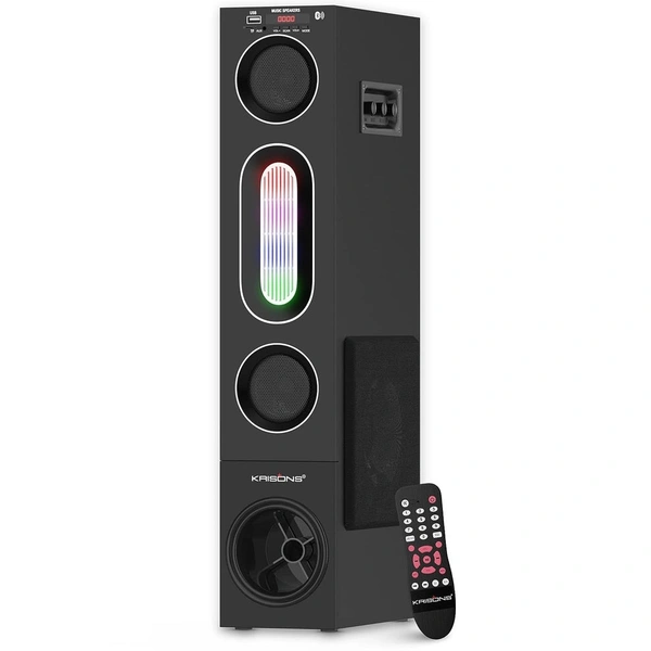 Krisons Cloudbuster Tallboy Tower Speaker, Multimedia Home Theatre, Floor Standing Speaker, RGB Lights, with Bluetooth, FM, USB, AUX Connectivity 