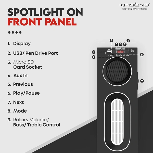 Krisons Cloudbuster Tallboy Tower Speaker, Multimedia Home Theatre, Floor Standing Speaker, RGB Lights, with Bluetooth, FM, USB, AUX Connectivity 