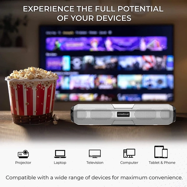 Krisons Wonder soundbar 20W Portable Bluetooth Speaker with Bass, Music System for Home Theatre, Living Room & Travelling, Mini Sound System for LED TV, Mobile, PC, Projector, Laptop