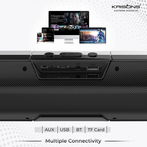 Krisons Wonder soundbar 20W Portable Bluetooth Speaker with Bass, Music System for Home Theatre, Living Room & Travelling, Mini Sound System for LED TV, Mobile, PC, Projector, Laptop