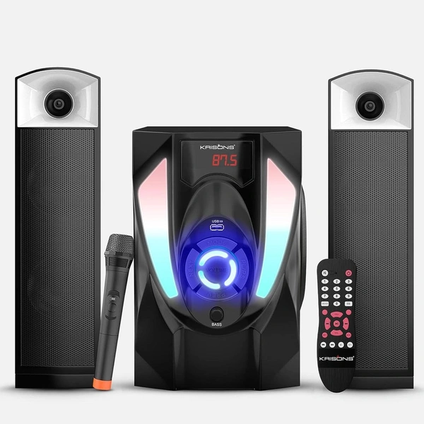 Krisons Superstar 4.1 Channel Home Theatre with Subwoofer Cum Soundbar, Smart Interlocking Design, Multiple Connectivity, 4x3 Speaker & 5.25" Woofer, Bluetooth Music System with Wireless Mic (Black) 