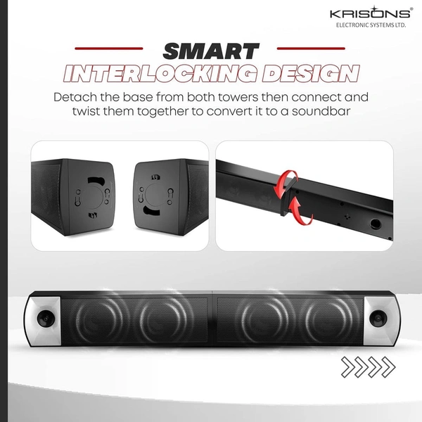 Krisons Superstar 4.1 Channel Home Theatre with Subwoofer Cum Soundbar, Smart Interlocking Design, Multiple Connectivity, 4x3 Speaker & 5.25" Woofer, Bluetooth Music System with Wireless Mic (Black) 