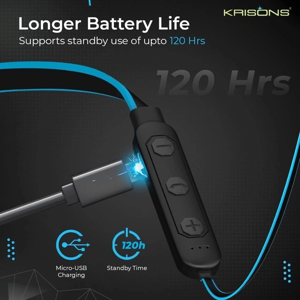 Krisons Rockblue Neckband with 25 Hrs runtime Deep Bass Speaker Headset (Green, in-Ear) Bluetooth Headset (Black Green, True Wireless) 