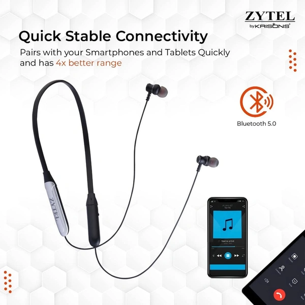Krisons Zytel-Doodle Neckband with 30 Hrs runtime Deep Bass Speaker Headset (Silver, in-Ear) Bluetooth Headset (Black Silver, True Wireless)