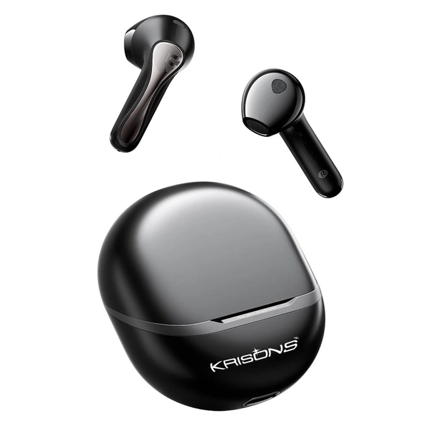 Krisons TWS-002 Wireless Earbuds, Black, True Wireless Stereo, Portable Charging Case