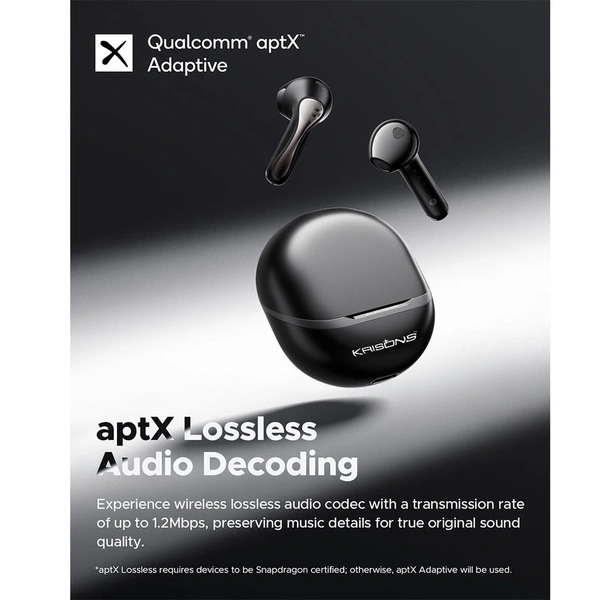 Krisons TWS-002 Wireless Earbuds, Black, True Wireless Stereo, Portable Charging Case