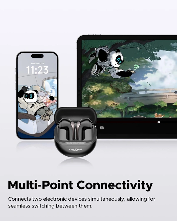 Krisons TWS-002 Wireless Earbuds, Black, True Wireless Stereo, Portable Charging Case