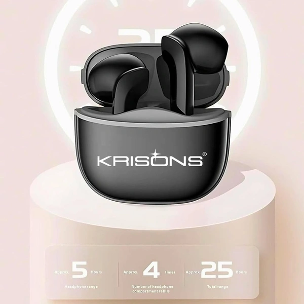 Krisons TWS-001 Wireless Earbuds, Black, Bluetooth 5.2, 10mm Drivers, HiFi Sound Quality, 25H Battery Life, Touch Control, Charging Case