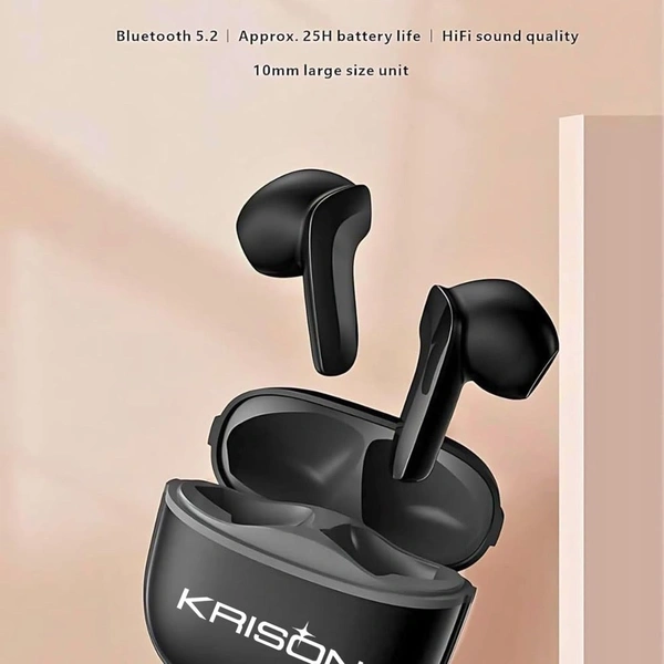 Krisons TWS-001 Wireless Earbuds, Black, Bluetooth 5.2, 10mm Drivers, HiFi Sound Quality, 25H Battery Life, Touch Control, Charging Case