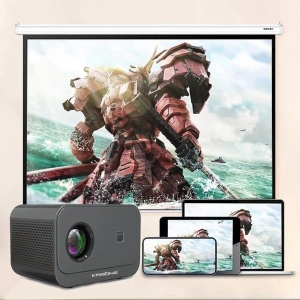 Krisons Razor-002 Smart LED Projector | 1080p HD | 8000 Lumens | Android | WiFi | Bluetooth | Built-in Speakers | 2+32GB | Netflix & Screen Mirroring – Black 