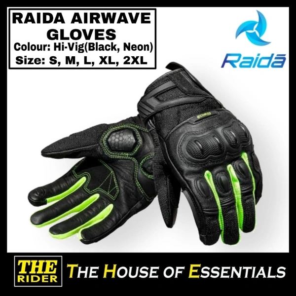 Raida Airwave Gloves - L, Black & Hi-Vig