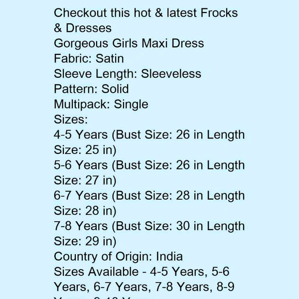 Gown Frocks For Girls - multi color , 7 years to 14 years 
