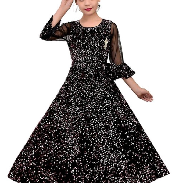 Gown Frocks For Girls  - black n White , 7 to 14years 