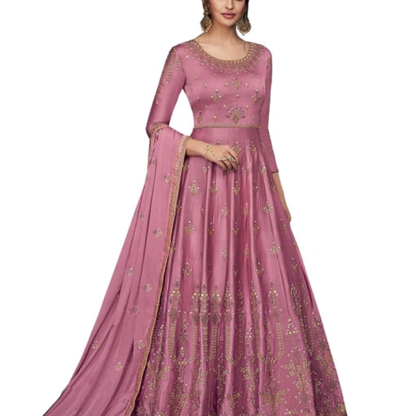 Gown Party Wear Silk Frock For Women  - brown , M, L, XL, XXL
