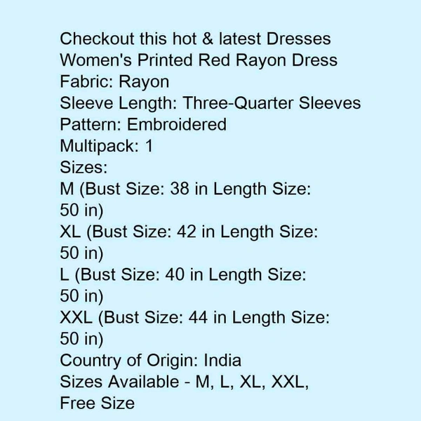 Printed Red Reyon Kurtis  - red, M, L, XL, XXL