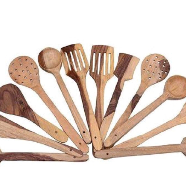woodykart Rosewood Serving And Cooking Spoons Set Of 12 - brown , free size