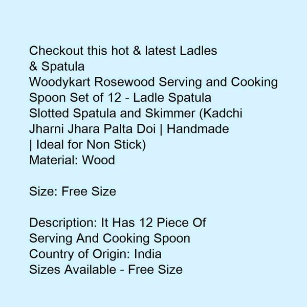 woodykart Rosewood Serving And Cooking Spoons Set Of 12 - brown , free size