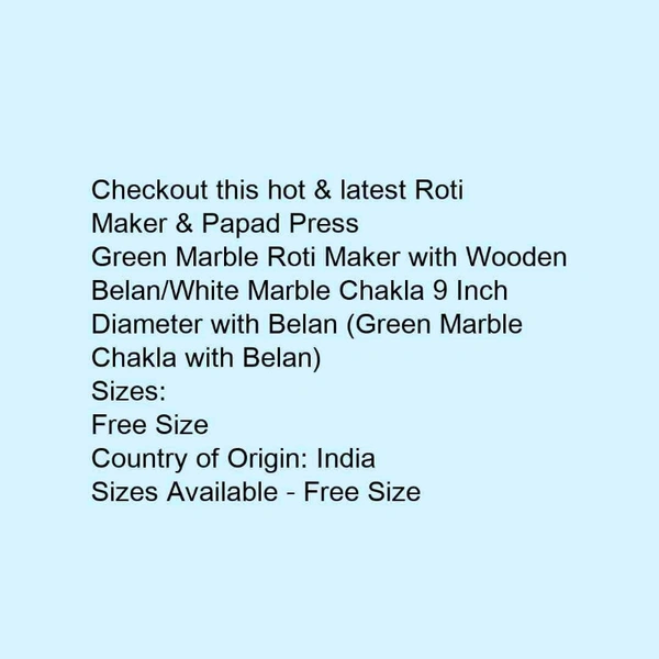 Green Marble Roti Maker With Wooden Belan   - Green , 9 inch diameter 