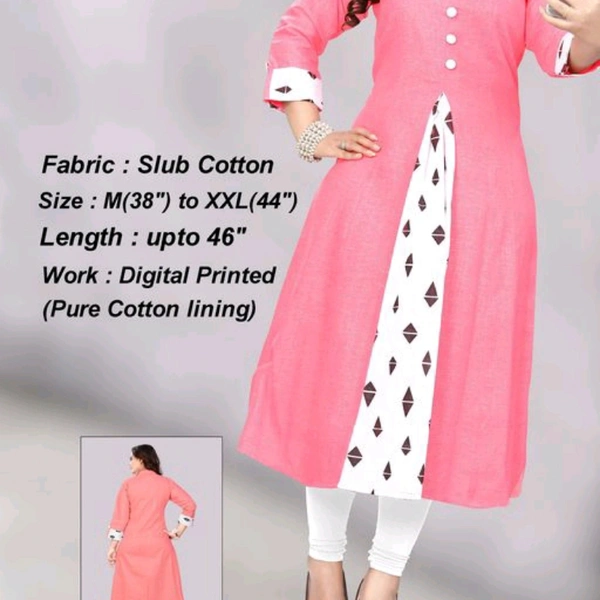 Kurta For Women  - Pink n White , M, L, XL, XXL