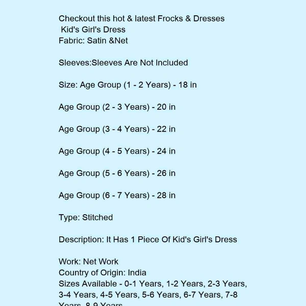 Kids Girls Frocks  - net work , 1 to 7 years 
