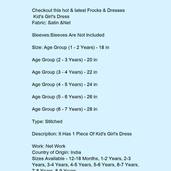 Kids Girls Frocks  - White , 2 to 9 years 