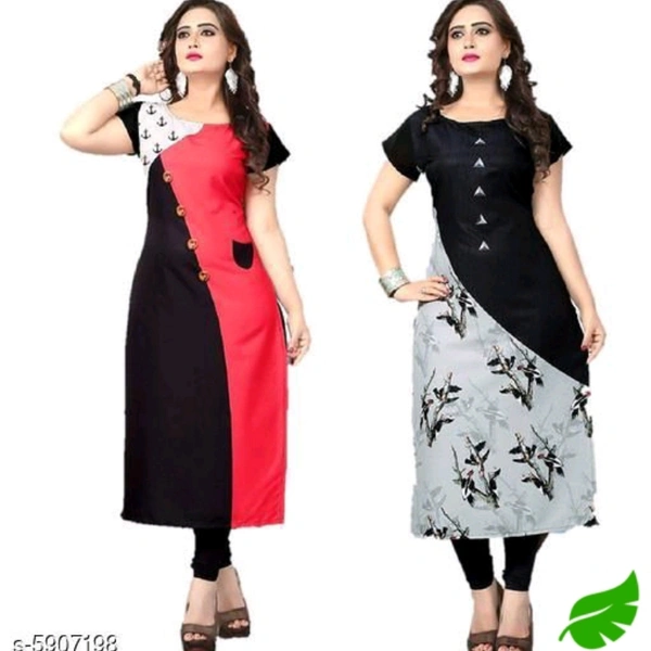 Women Crepe Printed Long Kurti Combo Of 2 - multi , S, M, L, XL, XXL
