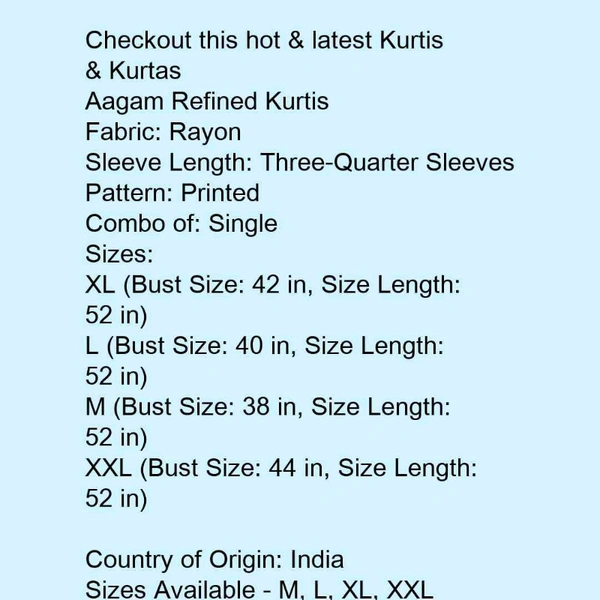 Kurtis For Women  - blue , M, L, XL, XXL