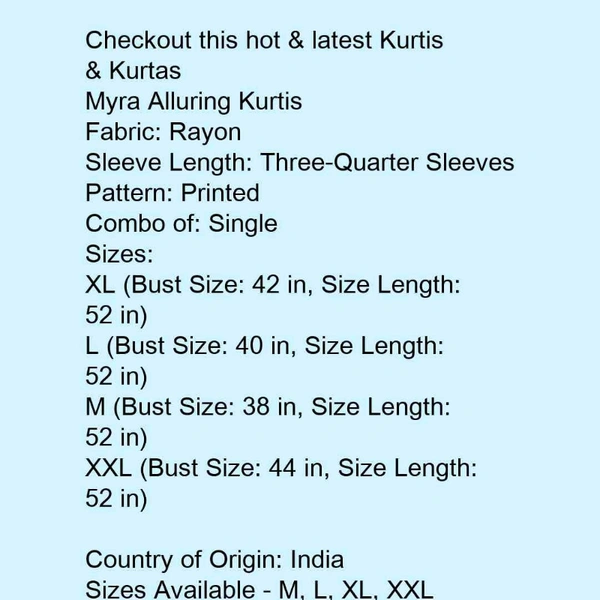 Kurtis For Women  - Red , M, L, XL, XXL, 