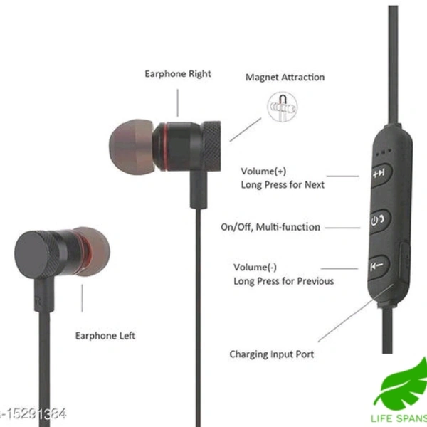 Wiles Wireless Sports Bluetooth Magnet Earphones For All Smart Phone  - black , free size 