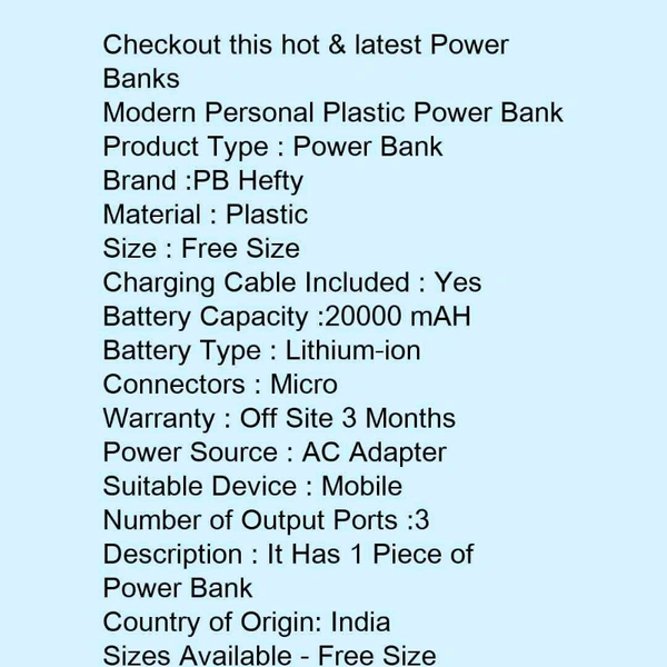 Modern Personal Plastic Power Bank  - Gray n black 