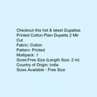 LIFE SPANS  Printed Cotton Plain Dupatta 2mtr Cut - multi color , 2 Mtr