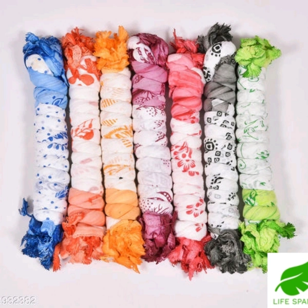 LIFE SPANS  Printed Cotton Plain Dupatta 2mtr Cut - multi color , 2 Mtr