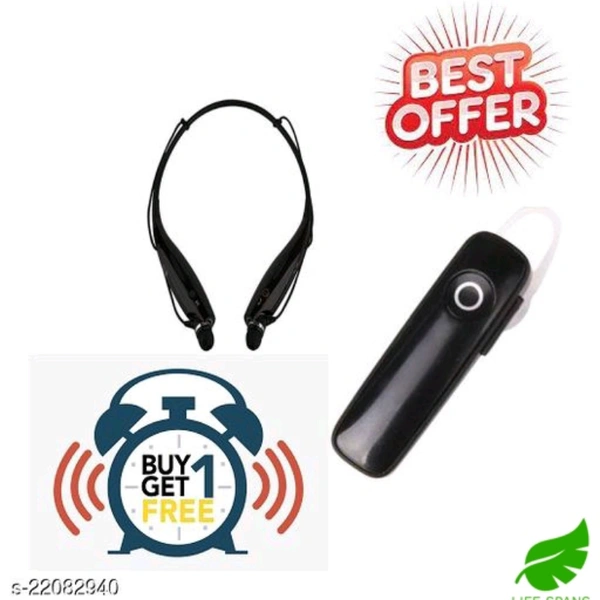 LIFE SPANS  Bluetooth Headphones, Bluetooth Earphone, Wireless Headphones ( Combo Pack ) - black , free