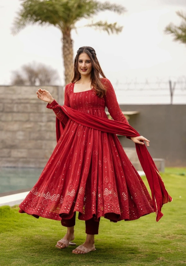 MAROON EMBROIDERED GEORGETTE SUIT SET - Purple, S M L XL XXL