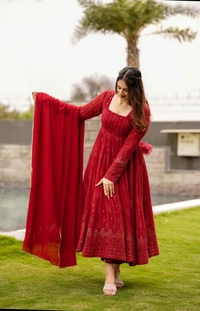 MAROON EMBROIDERED GEORGETTE SUIT SET - Purple, S M L XL XXL