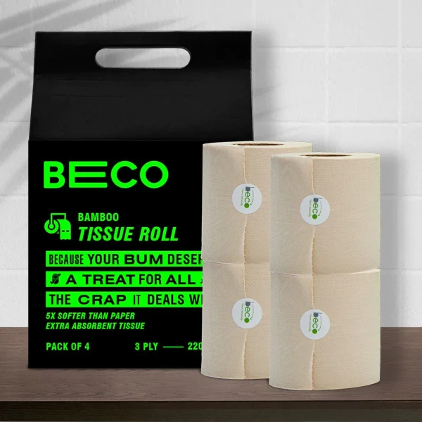 Beco Toilet Roll 6 Rolls , 160 Pulls (Unbleached, Made With Bamboo)