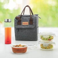 Borosil Glass Pro 3 Containers Lunch Box with Glass Bottle | Lunch Bag | Microwave