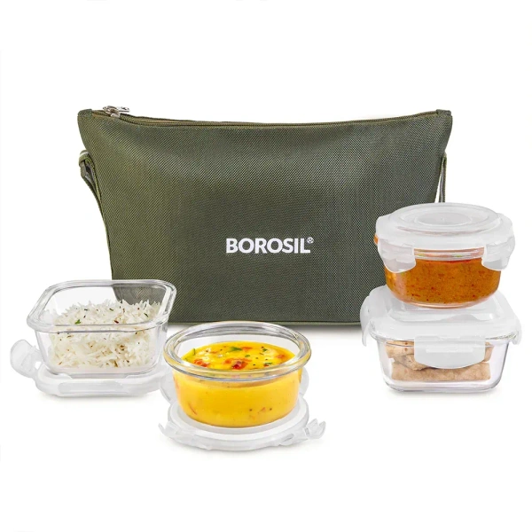 Borosil Eat Easy Daisy Glass Lunch With 4 Glass Containers