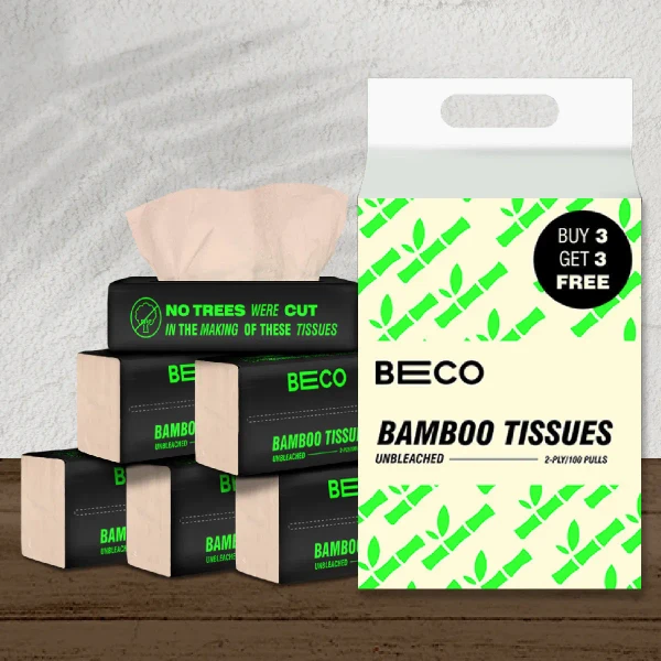 Beco Face Tissue 100 Pulls x 6 (Pack of 6) (Unbleached)