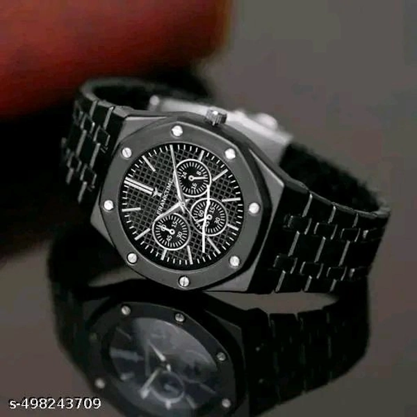 Black Chain Solid Round Analog Wrist Watch for Men