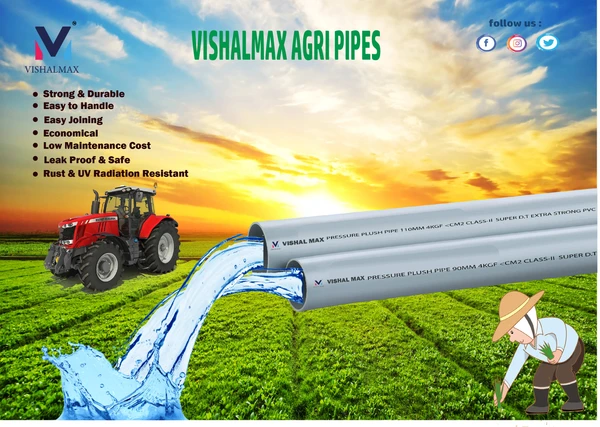 Vishalmax uPVC Pipe (Agri) - Gray, 4" 3" 2.5" 2" 1.5"