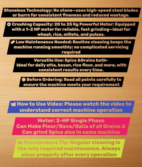 Rawat Heavy Duty Chakki Aata Mill With Spice And grains Grinding (Heavy-Duty) 2-HP