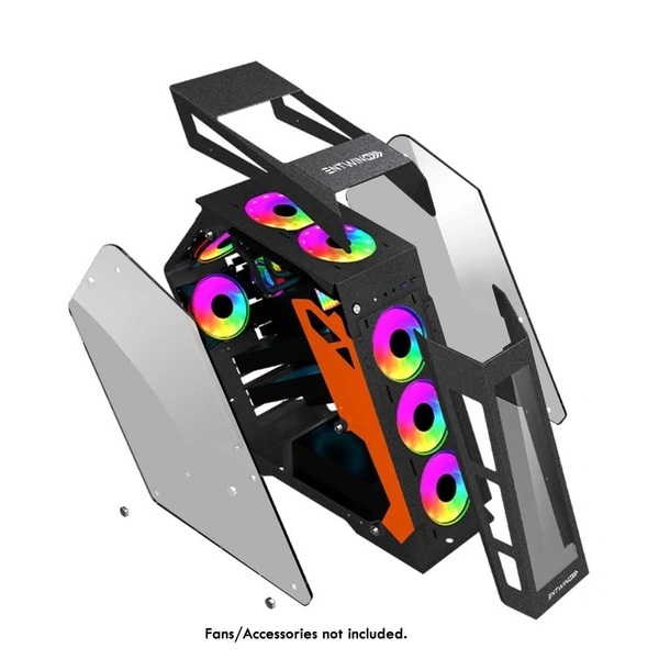 ENTWINO Warrior, Premium Gaming Cabinet, CPU Case Supports 7 RGB Fans, USB 3.0, Tempered Glass Panels, Heavy Duty Metal Frame, Only Case Without RGB Fans & Power Supply
