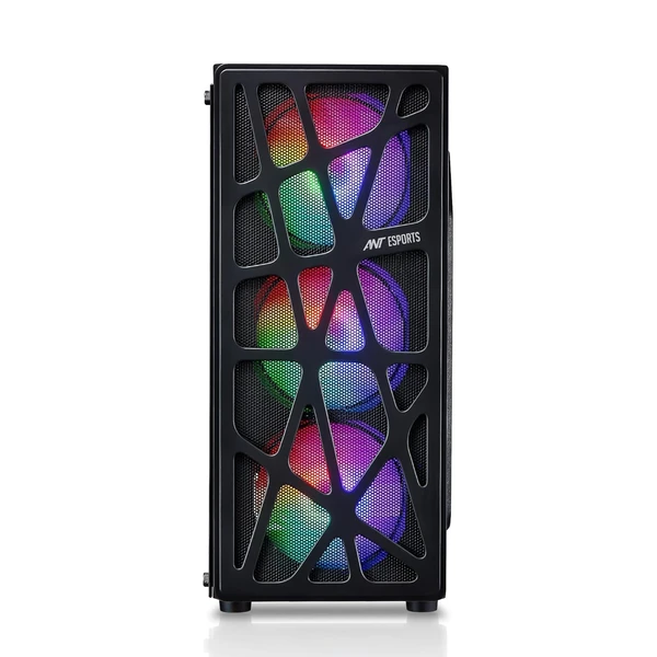 Ant Esports Elite 1100 Mid-Tower Computer Case/Gaming Cabinet - Black | Support ATX, M-ATX, ITX | Pre- Installed 3 x 120mm Front and 1 x 120mm Rear Rainbow Fans - Black