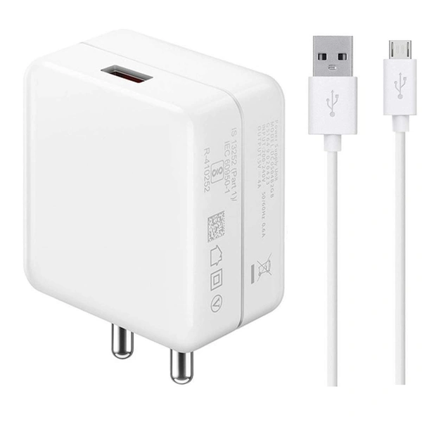 65W Charger for Oppo F9 Pro Charger Original Adapter Like Quick Dash Warp Dart Flash Super Vooc Fast Charger with 1 Meter Micro USB Data - White
